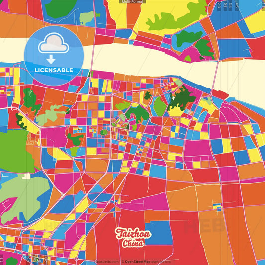 Taizhou, Zhejiang, China Crazy Colorful Street Map Poster Template