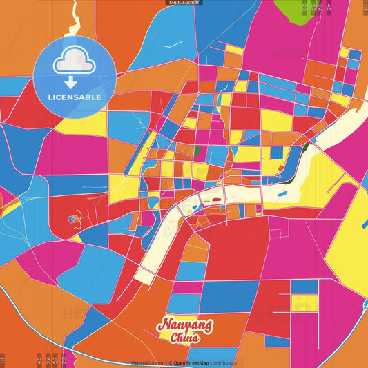 Nanyang, Henan, China Crazy Colorful Street Map Poster Template