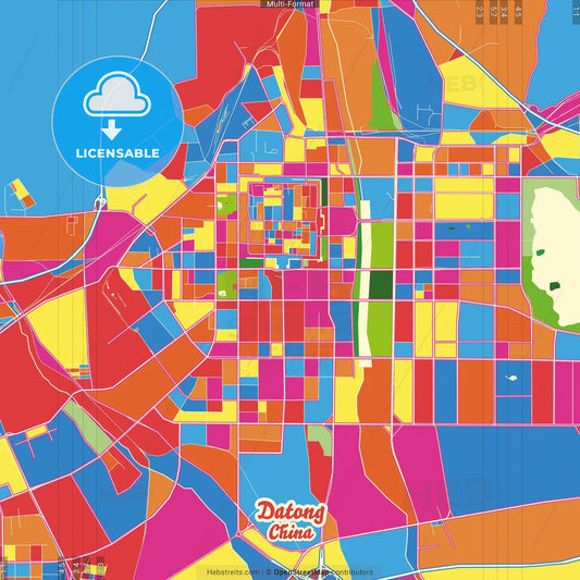 Datong, Shanxi, China Crazy Colorful Street Map Poster Template