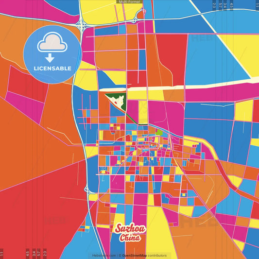 Suzhou, Anhui, China Crazy Colorful Street Map Poster Template
