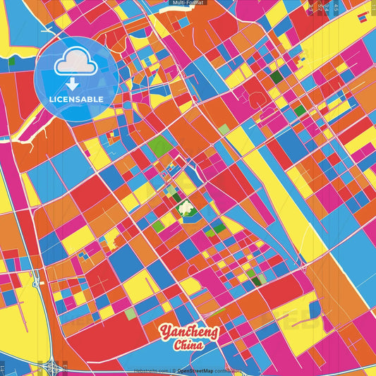 Yancheng, Jiangsu, China Crazy Colorful Street Map Poster Template