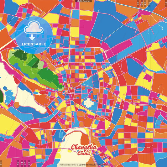 Changshu, Jiangsu, China Crazy Colorful Street Map Poster Template