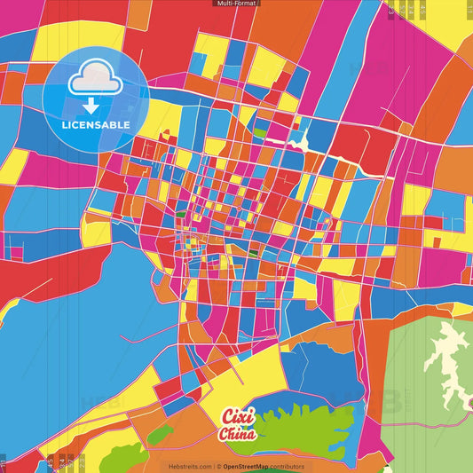 Cixi, Zhejiang, China Crazy Colorful Street Map Poster Template