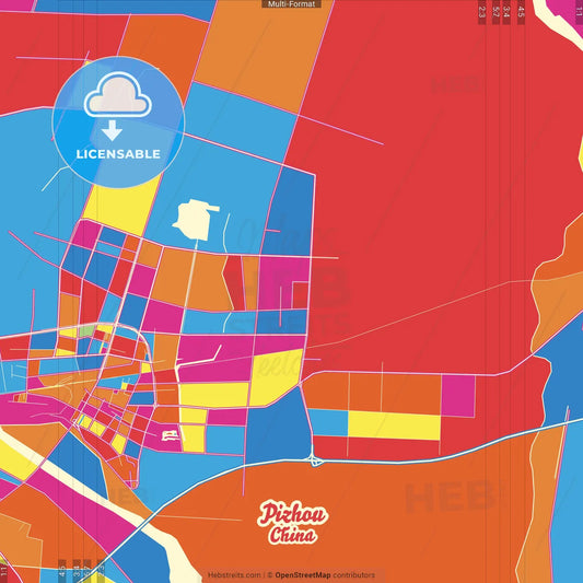 Pizhou, Jiangsu, China Crazy Colorful Street Map Poster Template