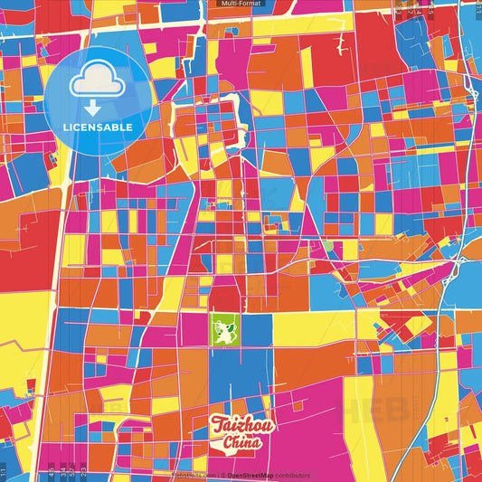 Taizhou, Jiangsu, China Crazy Colorful Street Map Poster Template