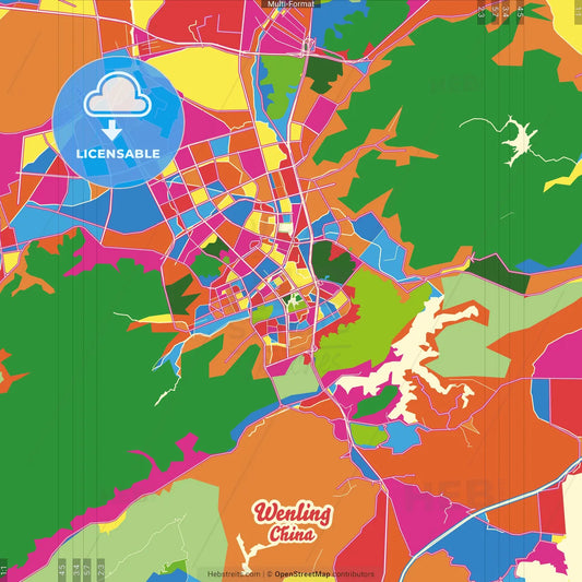 Wenling, Zhejiang, China Crazy Colorful Street Map Poster Template