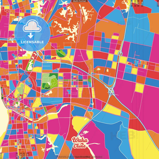 Wuhu, Anhui, China Crazy Colorful Street Map Poster Template