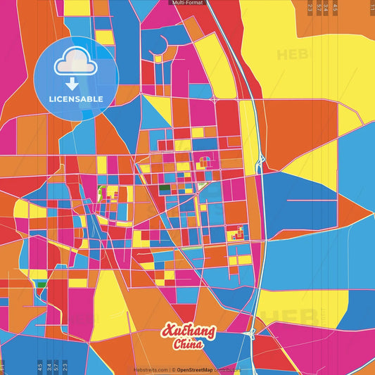 Xuchang, Henan, China Crazy Colorful Street Map Poster Template