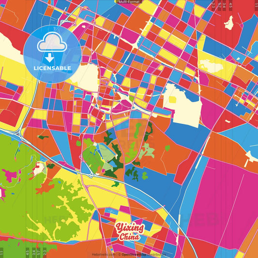 Yixing, Jiangsu, China Crazy Colorful Street Map Poster Template