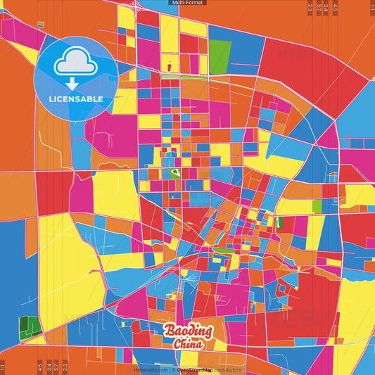 Baoding, Hebei, China Crazy Colorful Street Map Poster Template