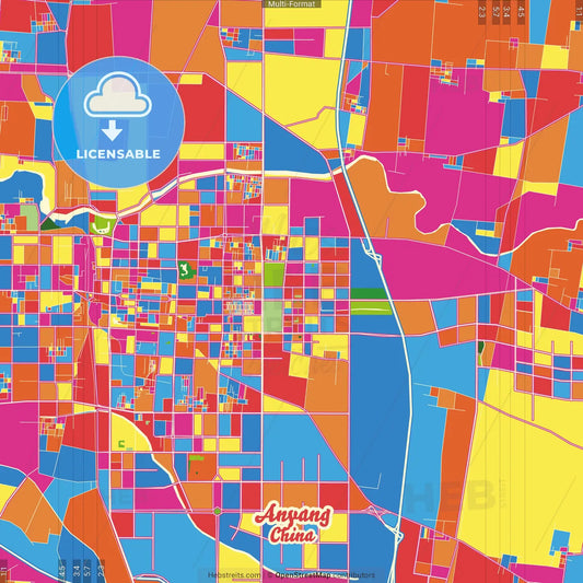 Anyang, Henan, China Crazy Colorful Street Map Poster Template