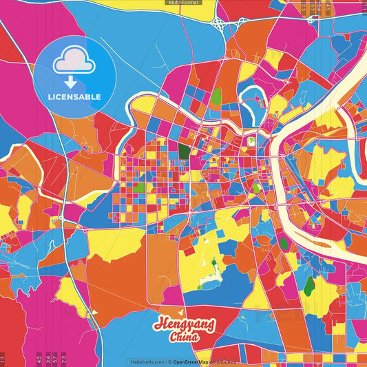 Hengyang, Hunan, China Crazy Colorful Street Map Poster Template