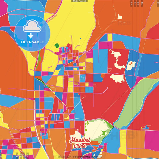 Huaibei, Anhui, China Crazy Colorful Street Map Poster Template