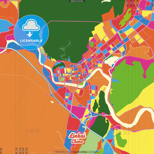 Linhai, Zhejiang, China Crazy Colorful Street Map Poster Template