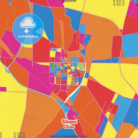 Wuwei, Gansu, China Crazy Colorful Street Map Poster Template