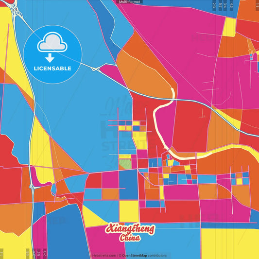 Xiangcheng, Henan, China Crazy Colorful Street Map Poster Template