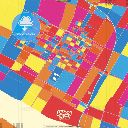 Qidong, Jiangsu, China Crazy Colorful Street Map Poster Template