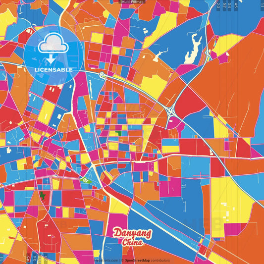 Danyang, Jiangsu, China Crazy Colorful Street Map Poster Template