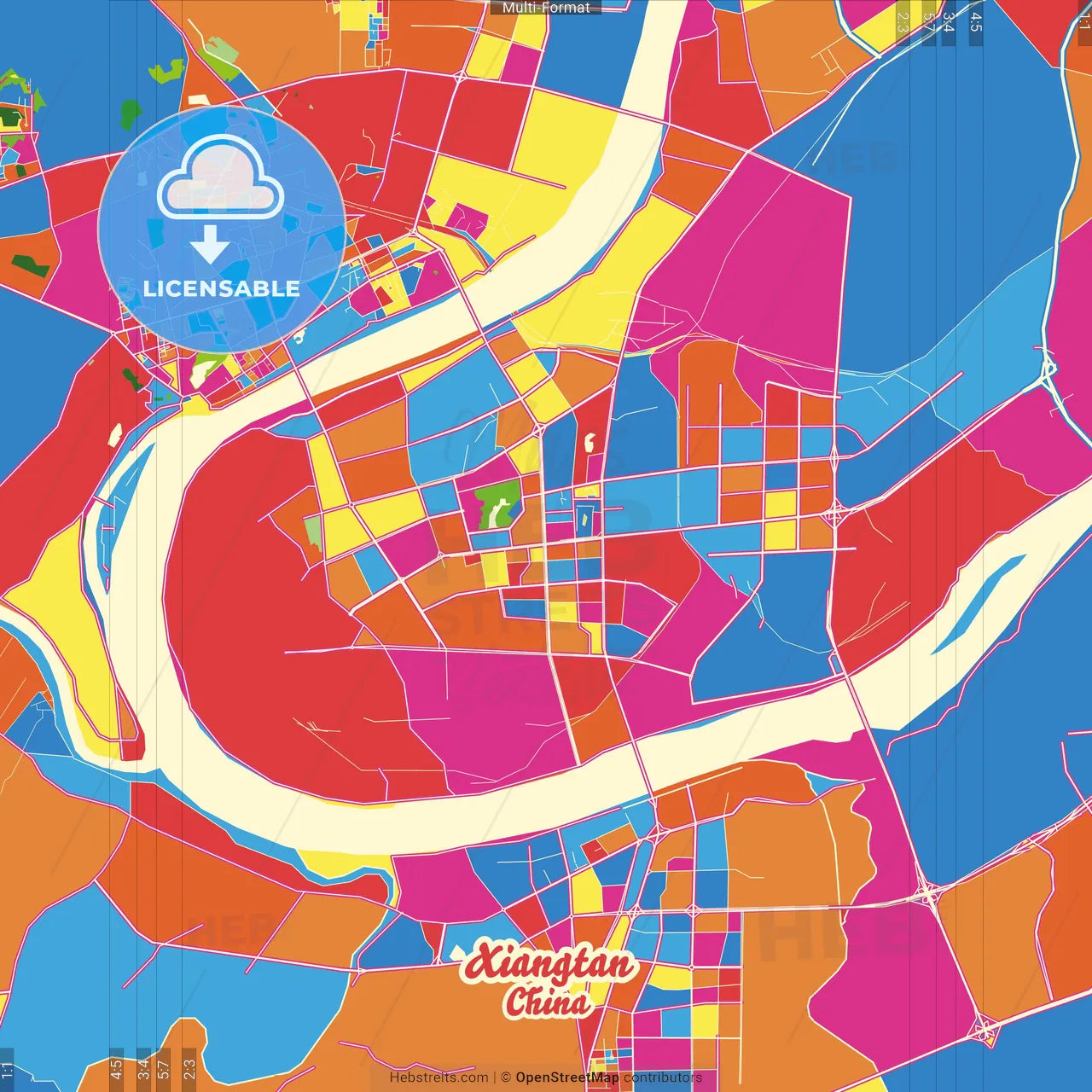 Xiangtan, Hunan, China Crazy Colorful Street Map Poster Template