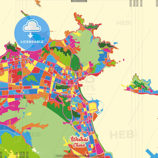 Weihai, Shandong, China Crazy Colorful Street Map Poster Template