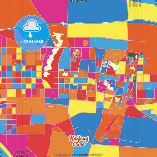 Kaifeng, Henan, China Crazy Colorful Street Map Poster Template