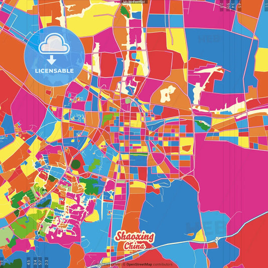 Shaoxing, Zhejiang, China Crazy Colorful Street Map Poster Template