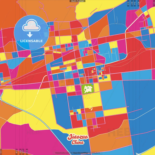 Jiaozuo, Henan, China Crazy Colorful Street Map Poster Template