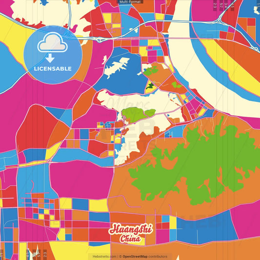 Huangshi, Hubei, China Crazy Colorful Street Map Poster Template