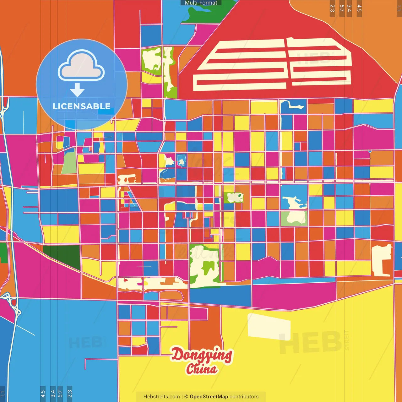 Dongying, Shandong, China Crazy Colorful Street Map Poster Template