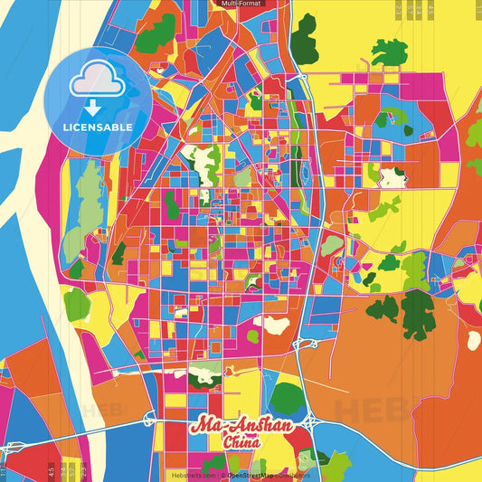 Ma-anshan, Anhui, China Crazy Colorful Street Map Poster Template