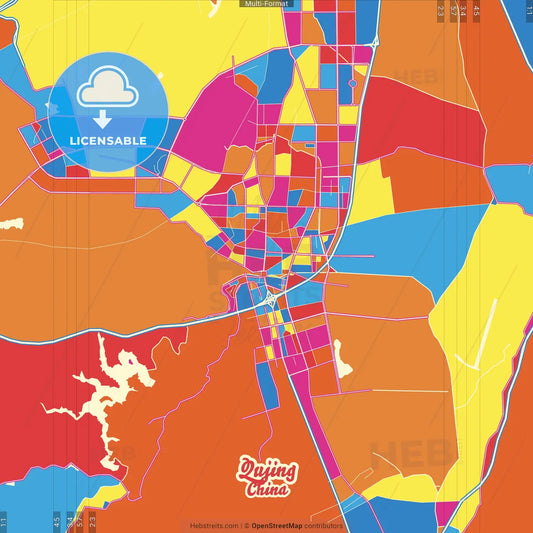 Qujing, Yunnan, China Crazy Colorful Street Map Poster Template