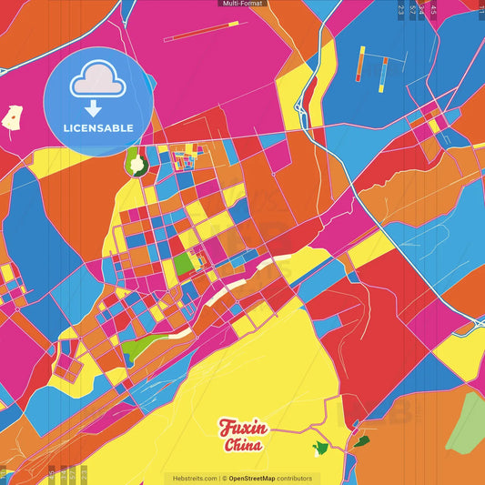Fuxin, Liaoning, China Crazy Colorful Street Map Poster Template