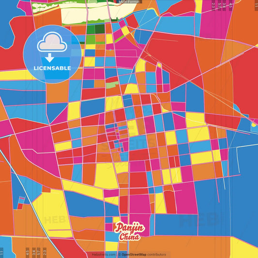 Panjin, Liaoning, China Crazy Colorful Street Map Poster Template