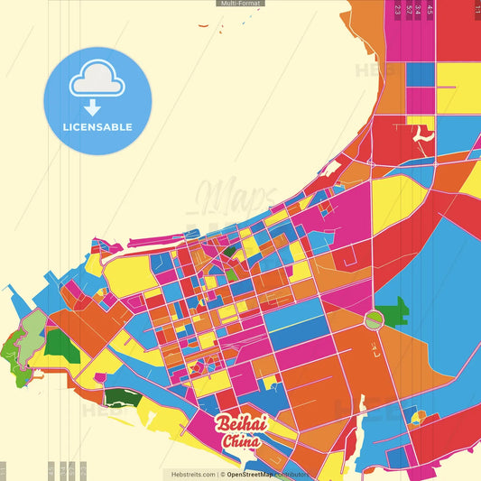 Beihai, Guangxi, China Crazy Colorful Street Map Poster Template