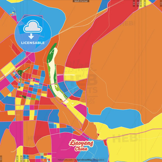 Liaoyang, Liaoning, China Crazy Colorful Street Map Poster Template