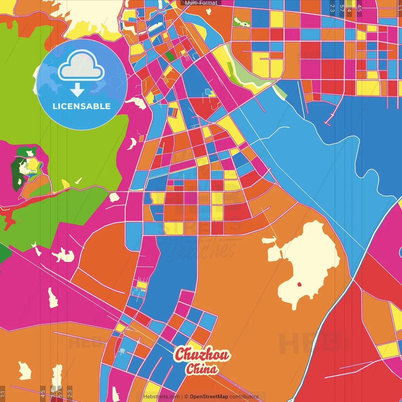 Chuzhou, Anhui, China Crazy Colorful Street Map Poster Template