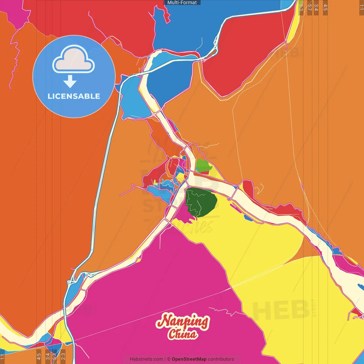 Nanping, Fujian, China Crazy Colorful Street Map Poster Template