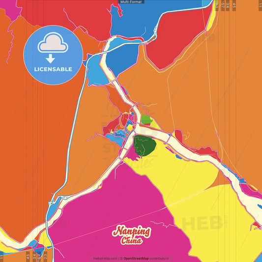 Nanping, Fujian, China Crazy Colorful Street Map Poster Template