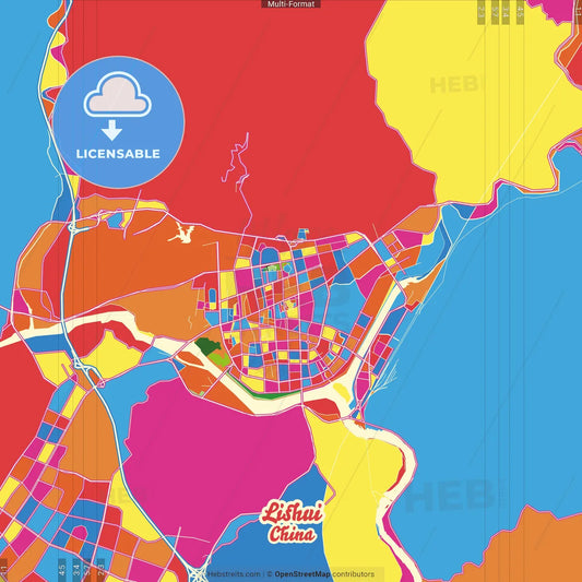 Lishui, Zhejiang, China Crazy Colorful Street Map Poster Template