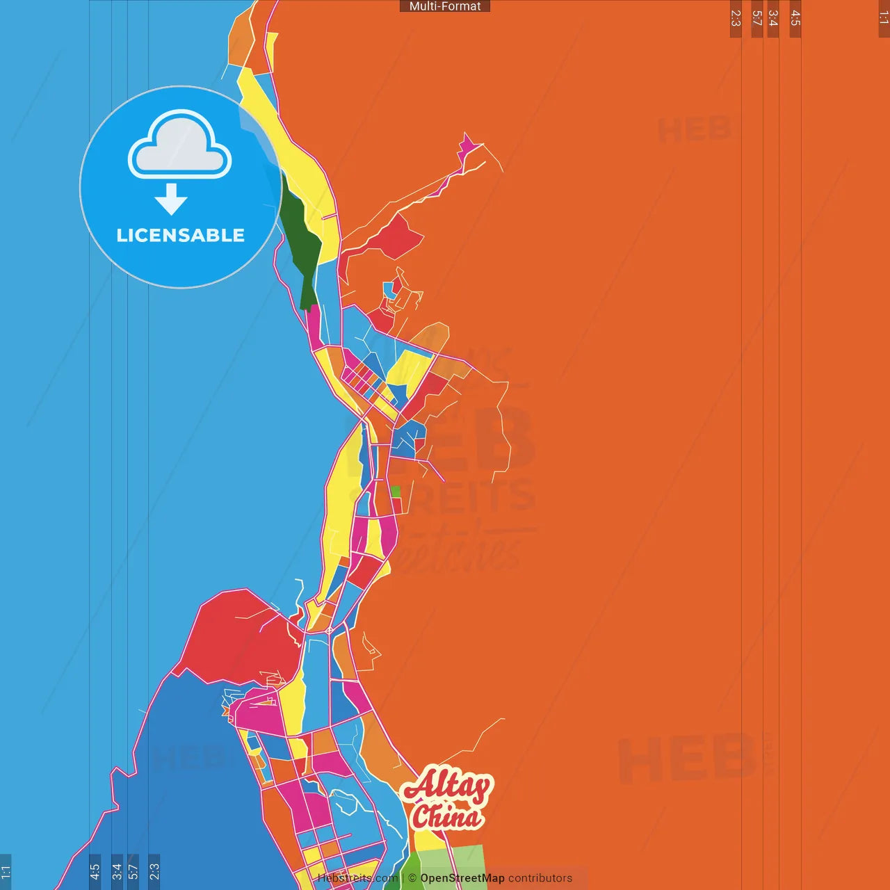 Altay, Xinjiang, China Crazy Colorful Street Map Poster Template