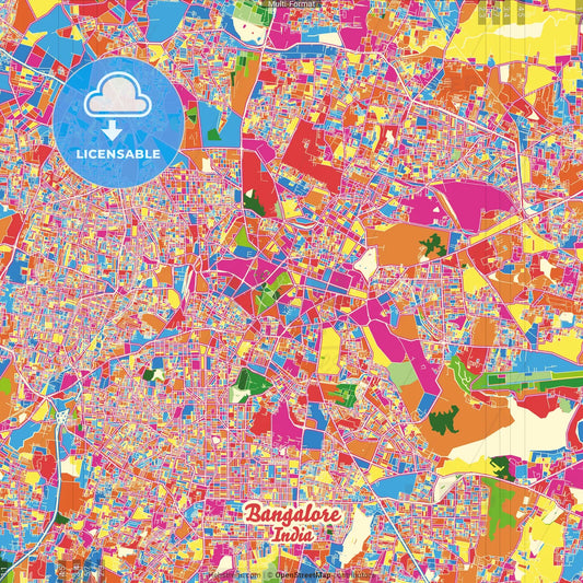 Bangalore, Karnataka, India Crazy Colorful Street Map Poster Template
