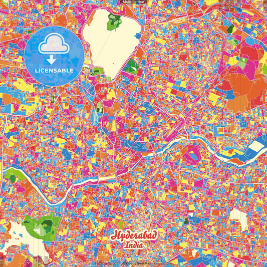 Hyderabad, Telangana, India Crazy Colorful Street Map Poster Template