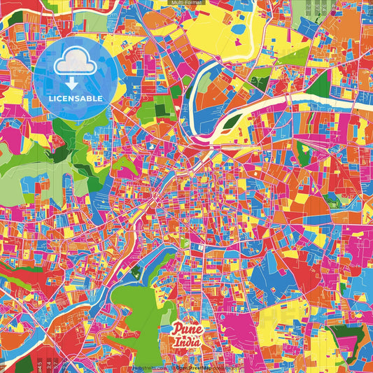 Pune, Maharashtra, India Crazy Colorful Street Map Poster Template