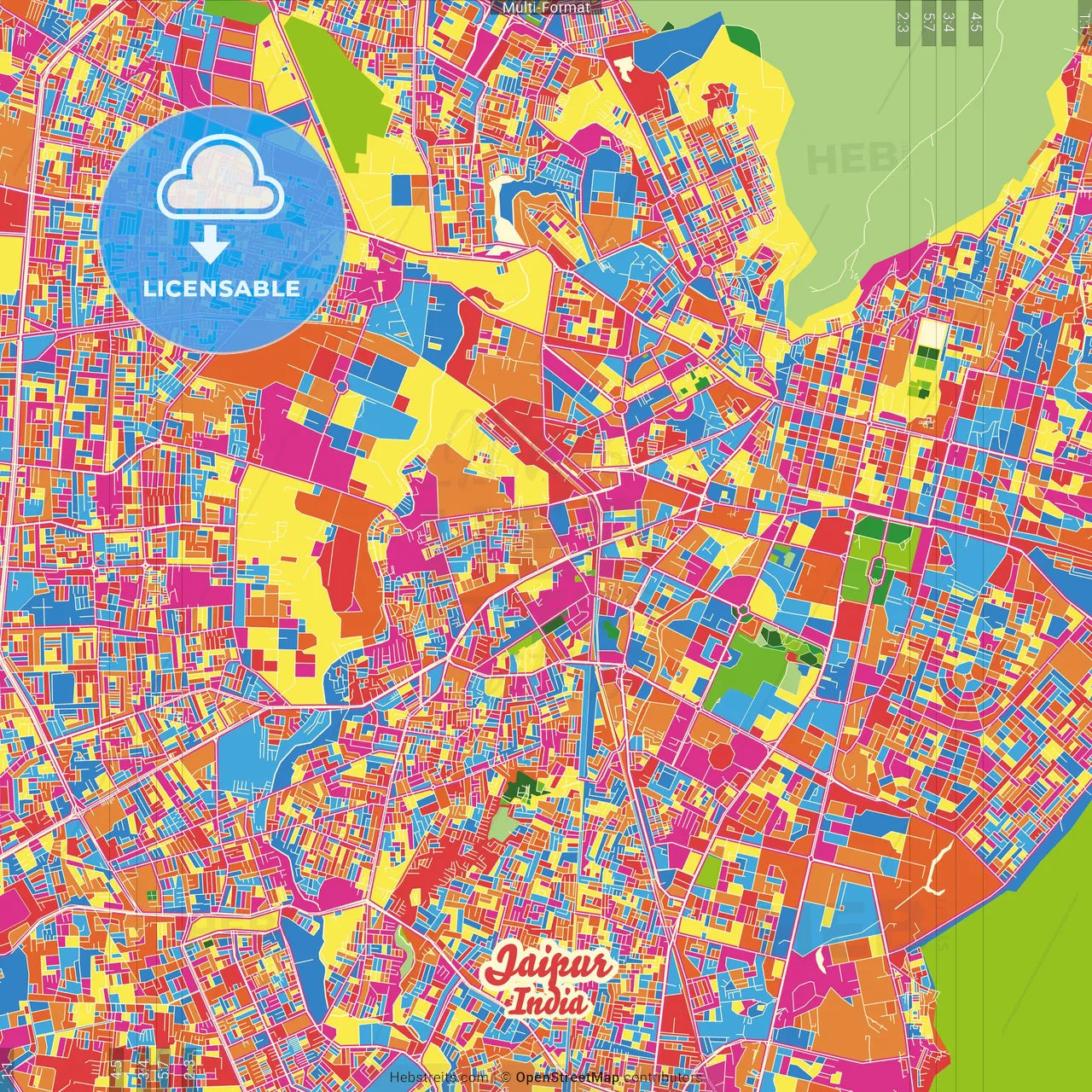 Jaipur, Rajasthan, India Crazy Colorful Street Map Poster Template