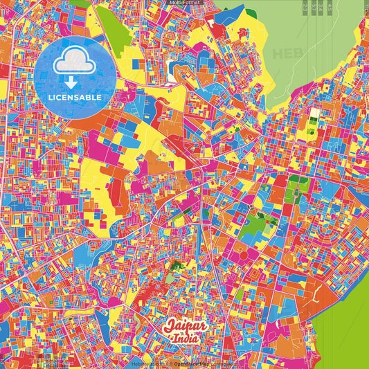 Jaipur, Rajasthan, India Crazy Colorful Street Map Poster Template
