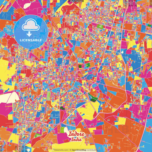 Indore, Madhya Pradesh, India Crazy Colorful Street Map Poster Template