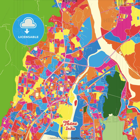 Thane, Maharashtra, India Crazy Colorful Street Map Poster Template