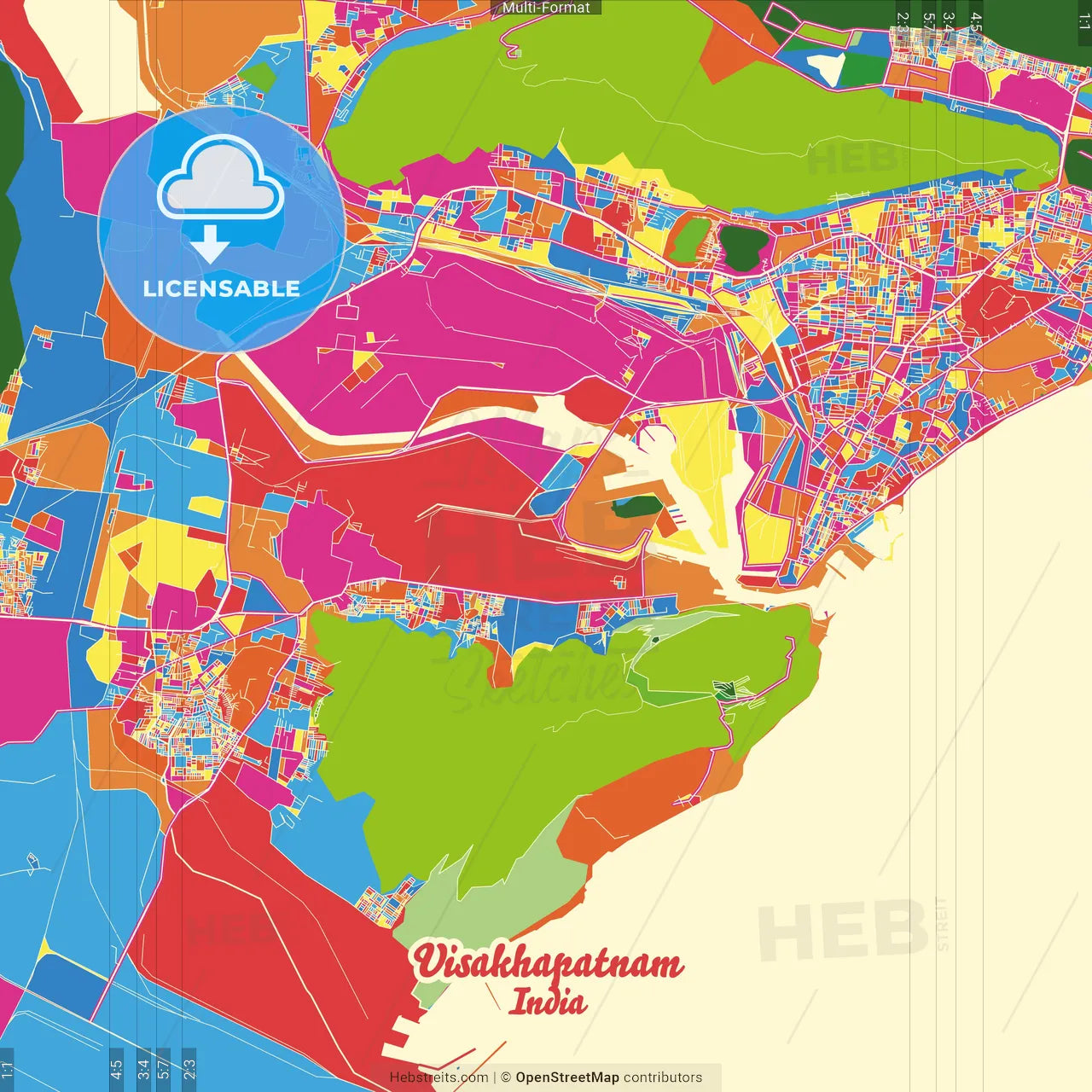 Visakhapatnam, Andhra Pradesh, India Crazy Colorful Street Map Poster Template