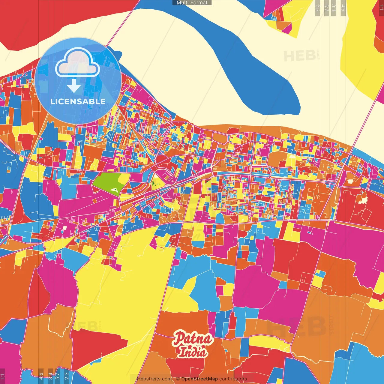 Patna, Bihar, India Crazy Colorful Street Map Poster Template