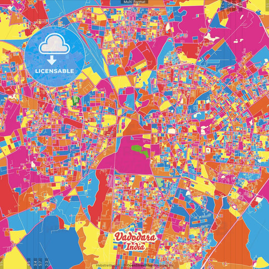 Vadodara, Gujarat, India Crazy Colorful Street Map Poster Template